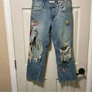 Zara Looney Tunes Distressed Ankle Jeans Sz 2